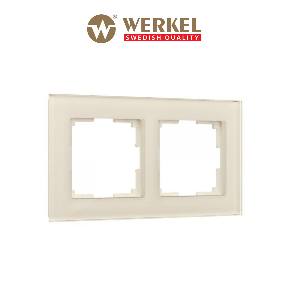 Рамка для выключателей и розеток из стекла на 2 поста Werkel Favorit молочная  #1