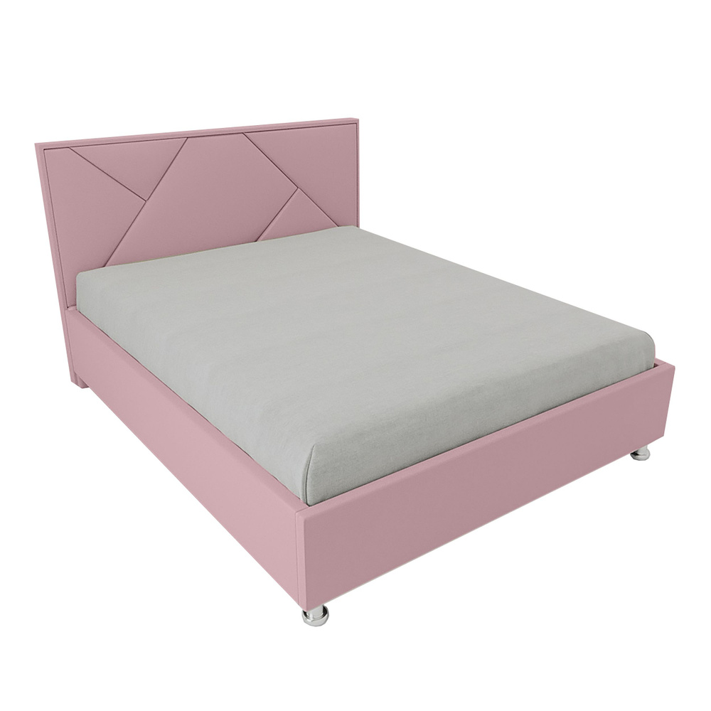 Односпальная кровать Линда 120x200 основание металлическое с ламелями велюр розовый без ножек  #1