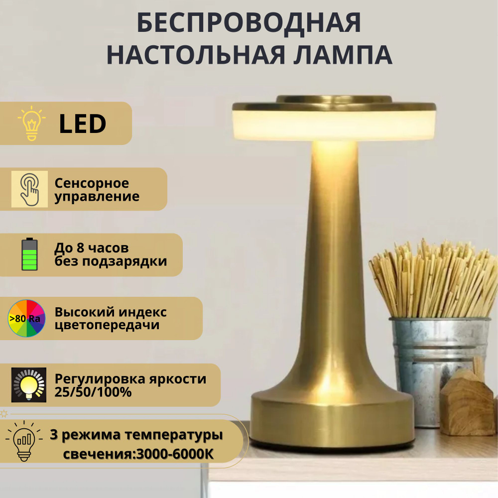 Настольная лампа светодиодная сенсорная Fedotov 3W с проводом USB золотая  #1