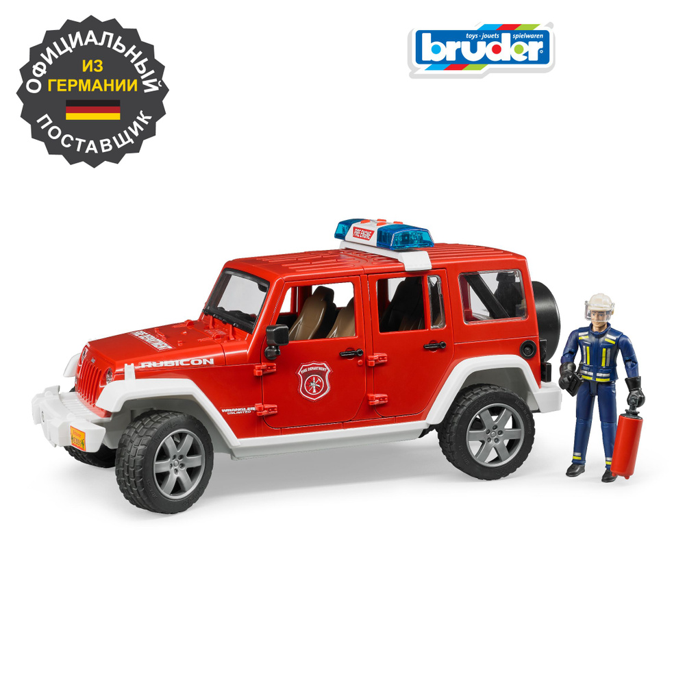 Машинка Bruder Внедорожник Jeep Wrangler Unlimited Rubicon Пожарная с фигуркой, Брудер,02-528  #1