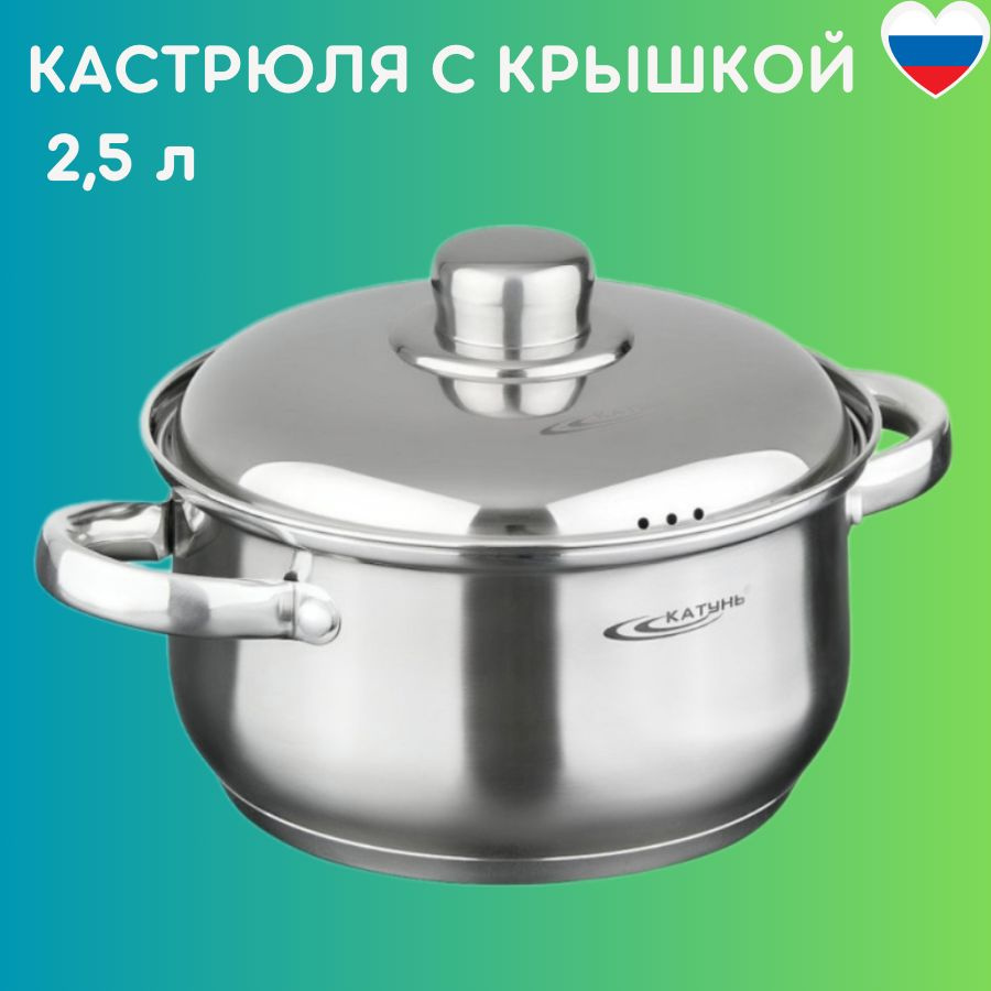 Кастрюля с крышкой 2,5 л, индукционное дно, металл Катунь  #1