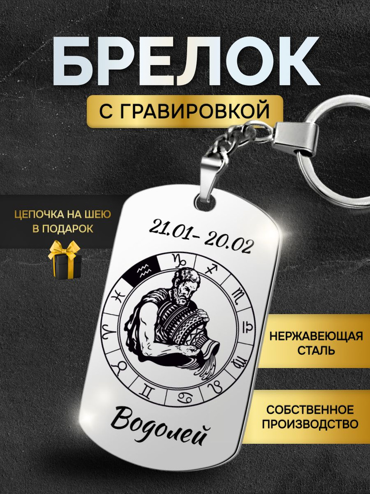 Брелок для ключей Знаки зодиака Водолей гороскоп, жетон с гравировкой в подарок  #1