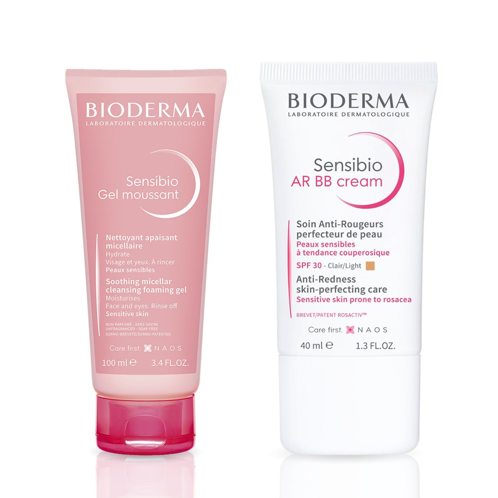 Набор Bioderma Гель очищающий Сенсибио туба, 100 мл + Крем BB Сенсибио AR тон светлый SPF 30, 40 мл  #1