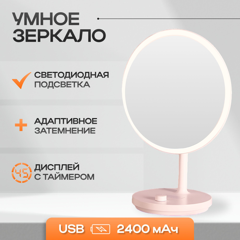 Зеркало косметическое Xiaomi Jordan&Judy Makeup Mirror NV535 розовое с подсветкой  #1