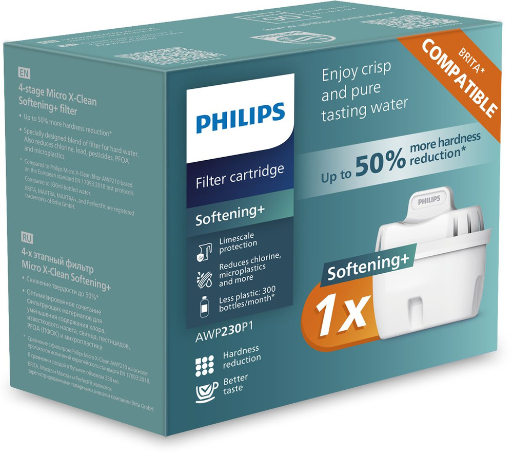 Сменный картридж для очистки жесткой воды Philips AWP230P1,1 штука,смягчение воды,удаляет хлор,известковый #1