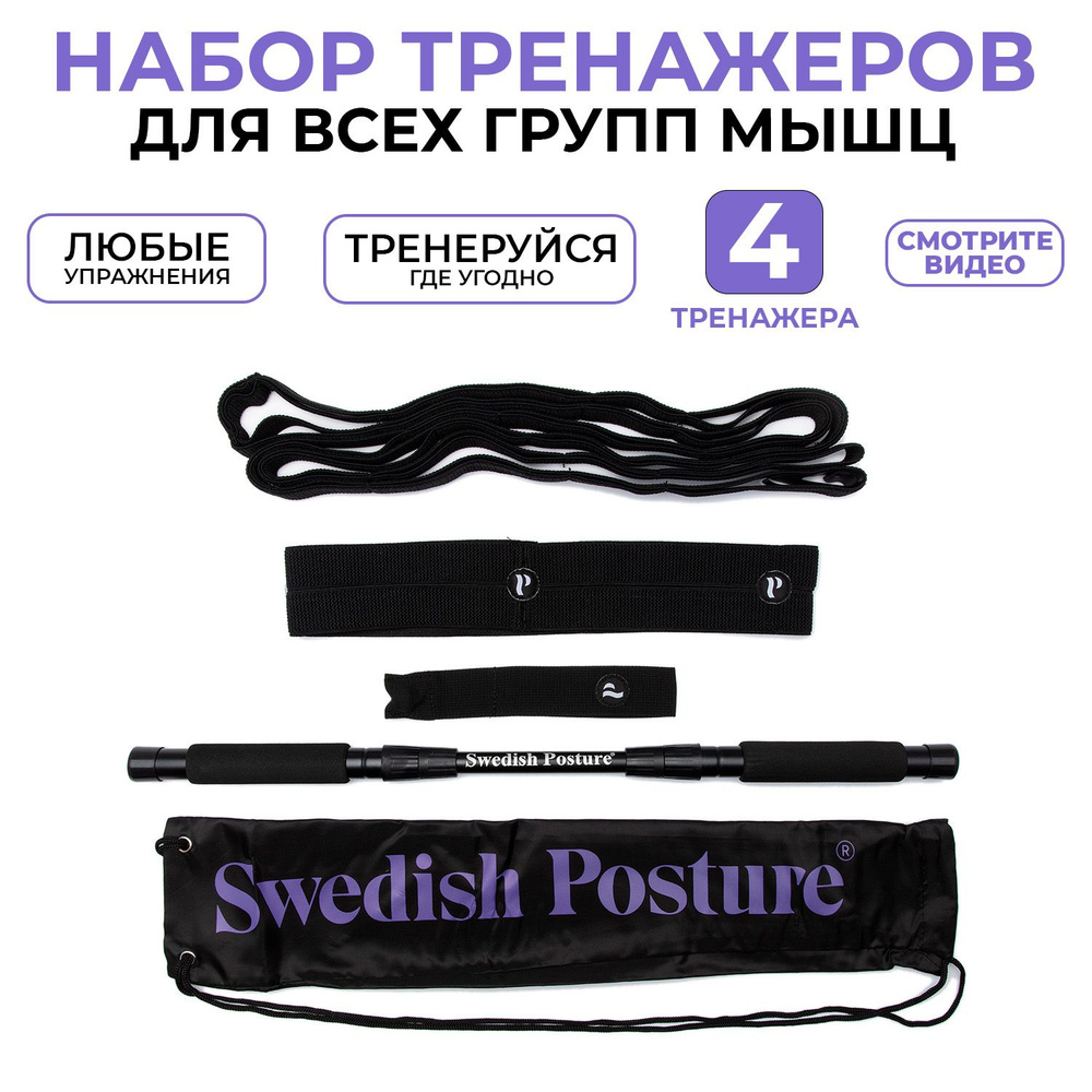 Мини тренажер фитнес для дома Swedish posture MiniGym эластичная лента + телескопическая палка  #1