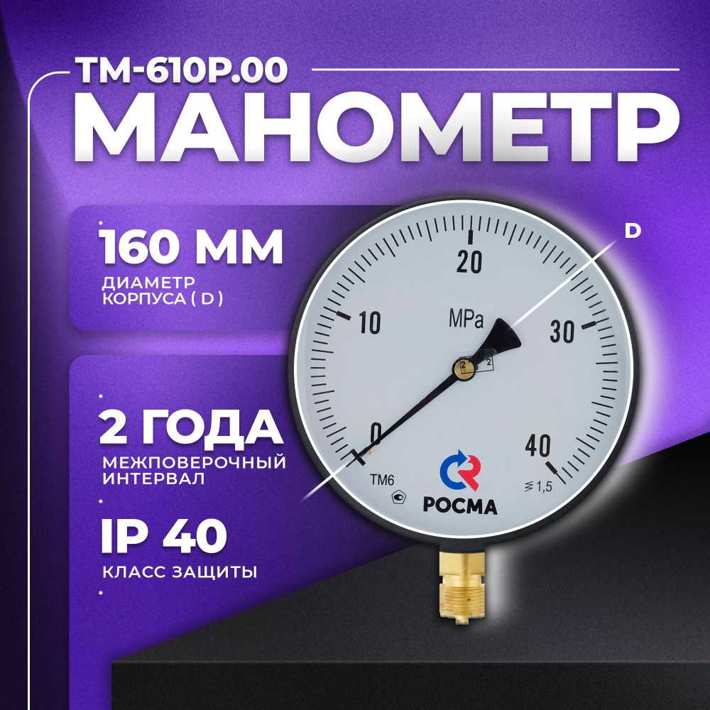 Манометр ТМ-610Р.00 (0...40 МПа) М20х1,5: класс точности-1,5 РОСМА #1