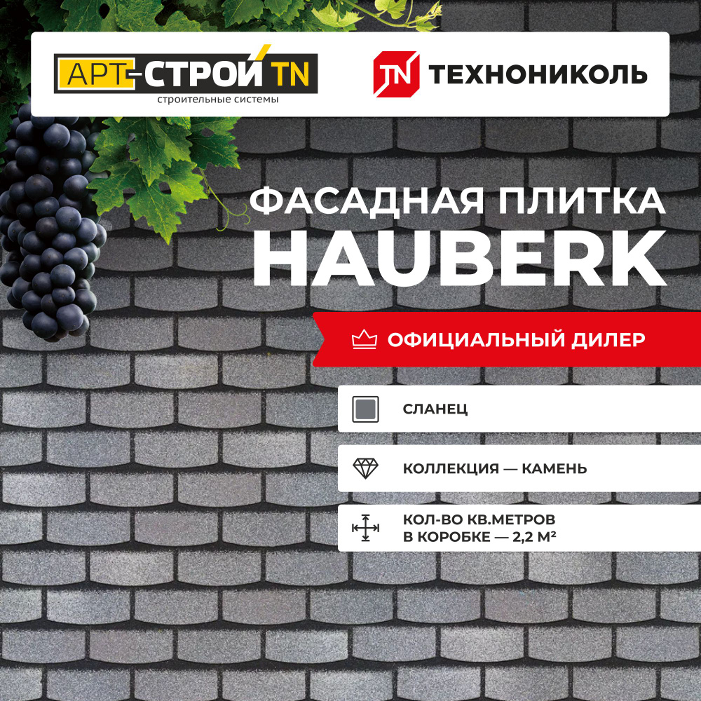 Фасадная плитка ТЕХНОНИКОЛЬ HAUBERK, Камень, Сланец 2.2м2 20шт/уп  #1