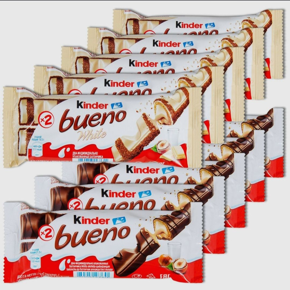 Набор шоколадных батончиков Kinder Bueno покрытые молочным и белым шоколадом, 10 шт.  #1