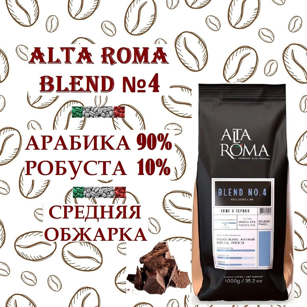 Зерновой кофе ALTA ROMA Blend №4, пакет, 1кг #1