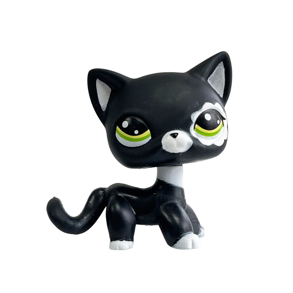 Littlest Pet Shop кошка LPS #2249 ,У черного котенка в глазах круг из маленьких белых цветочков Короткошерстная #1