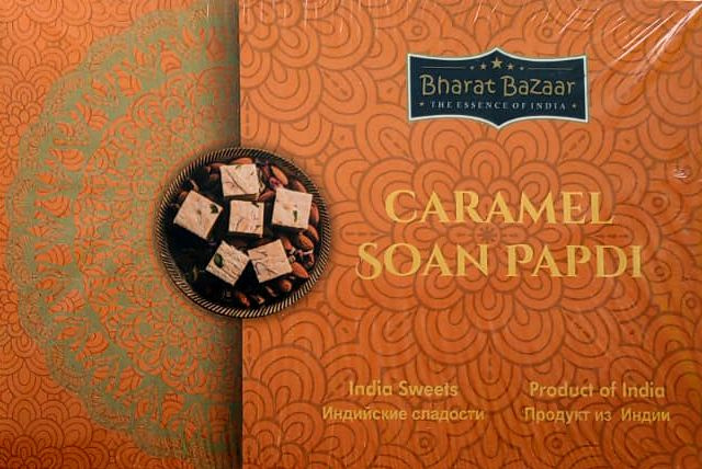 CARAMEL Soan Papdi, Bharat Bazaar (Соан Папди со вкусом КАРАМЕЛИ, индийские сладости из нутовой муки, #1