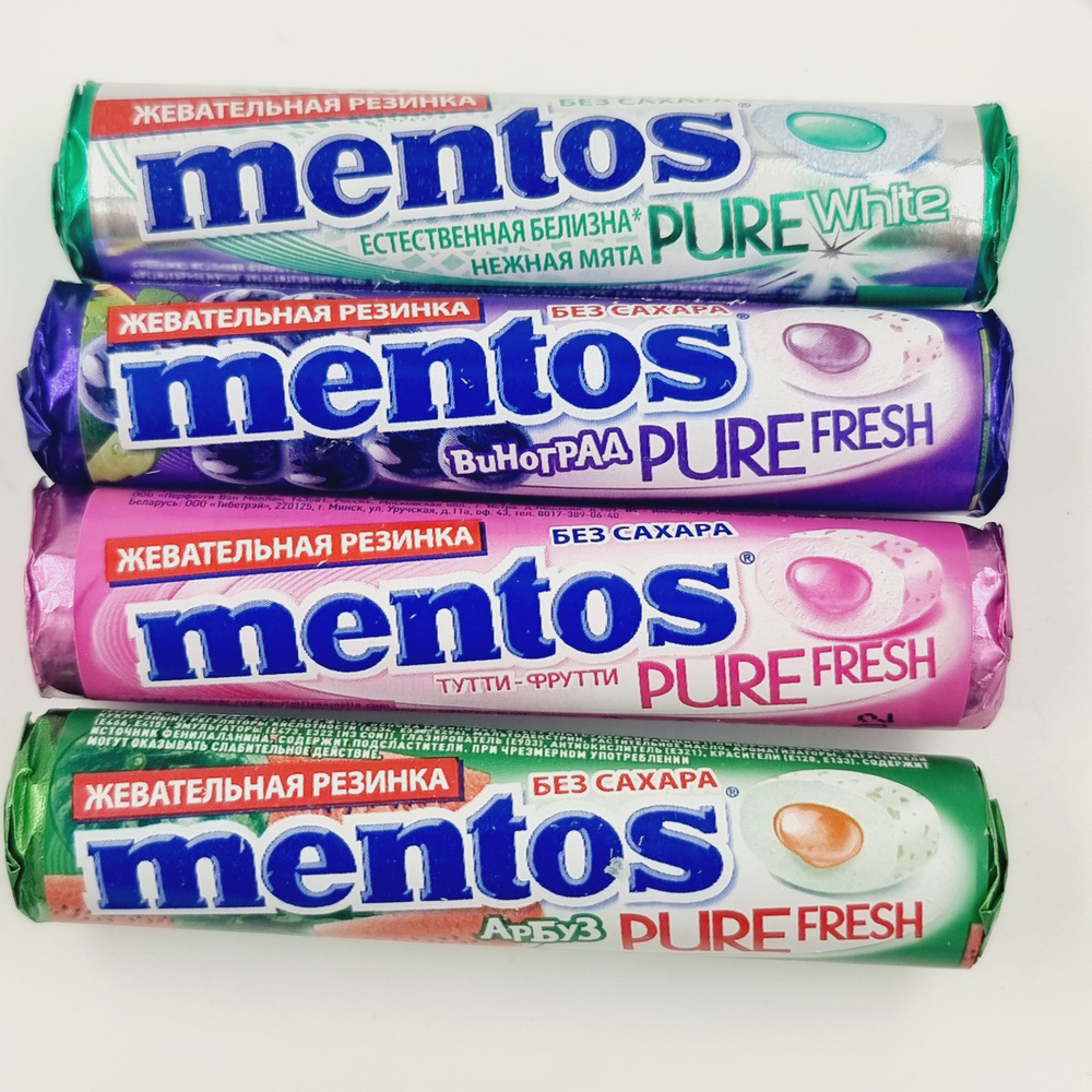 Mentos Ролл жевательная резинка микс: Тутти-Фрутти, Нежная мята, Виноград, Арбуз (15,5х4) 62 г  #1