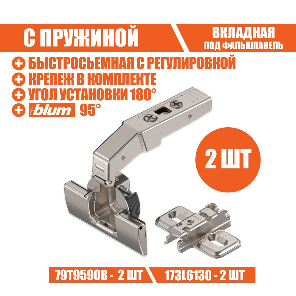 Петля мебельная под фальшпанель BLUM 79T9590B CLIP TOP Inserta, вкладная, без доводчика, с пружиной, #1