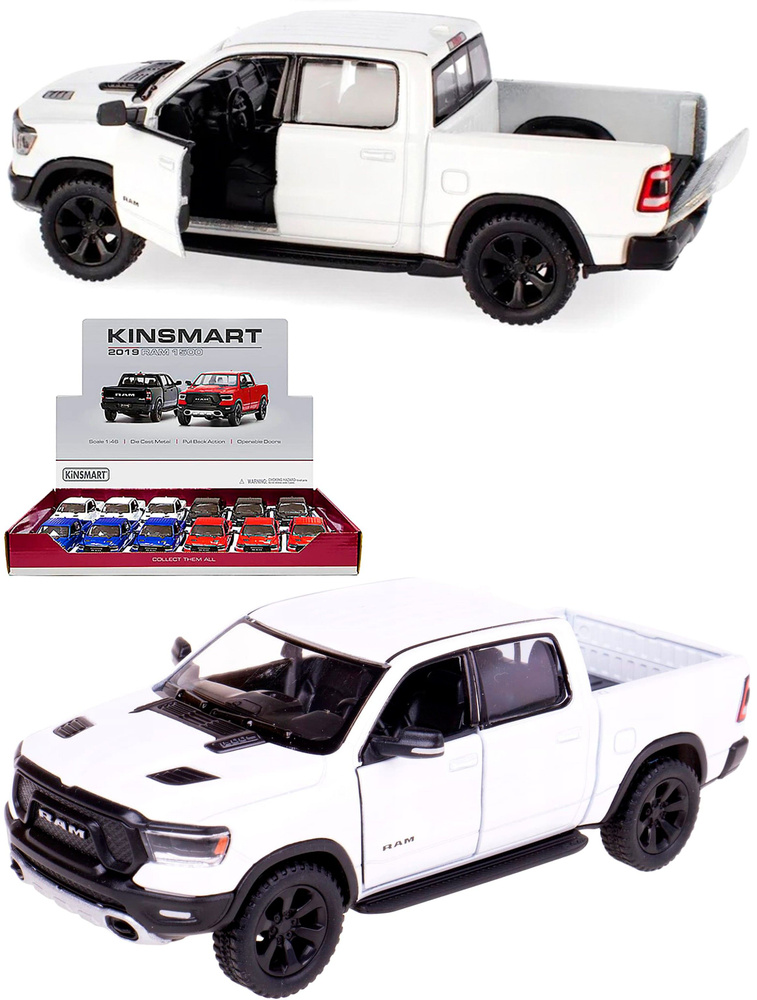 Металлическая машинка Kinsmart 1:46 2019 Dodge RAM 1500 KT5413D, инерционная / Белый  #1