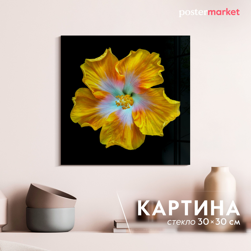 Картина на стекле Postermarket "Жёлтый цветок" 30х30 см #1