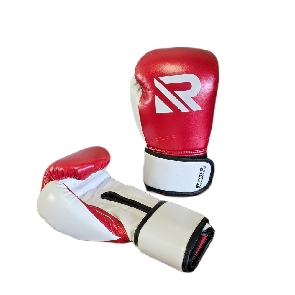 Перчатки боксерские Rage fight gear 8 унц / перчатки тренировочные 8 OZ для бокса кож/зам красно-белый #1