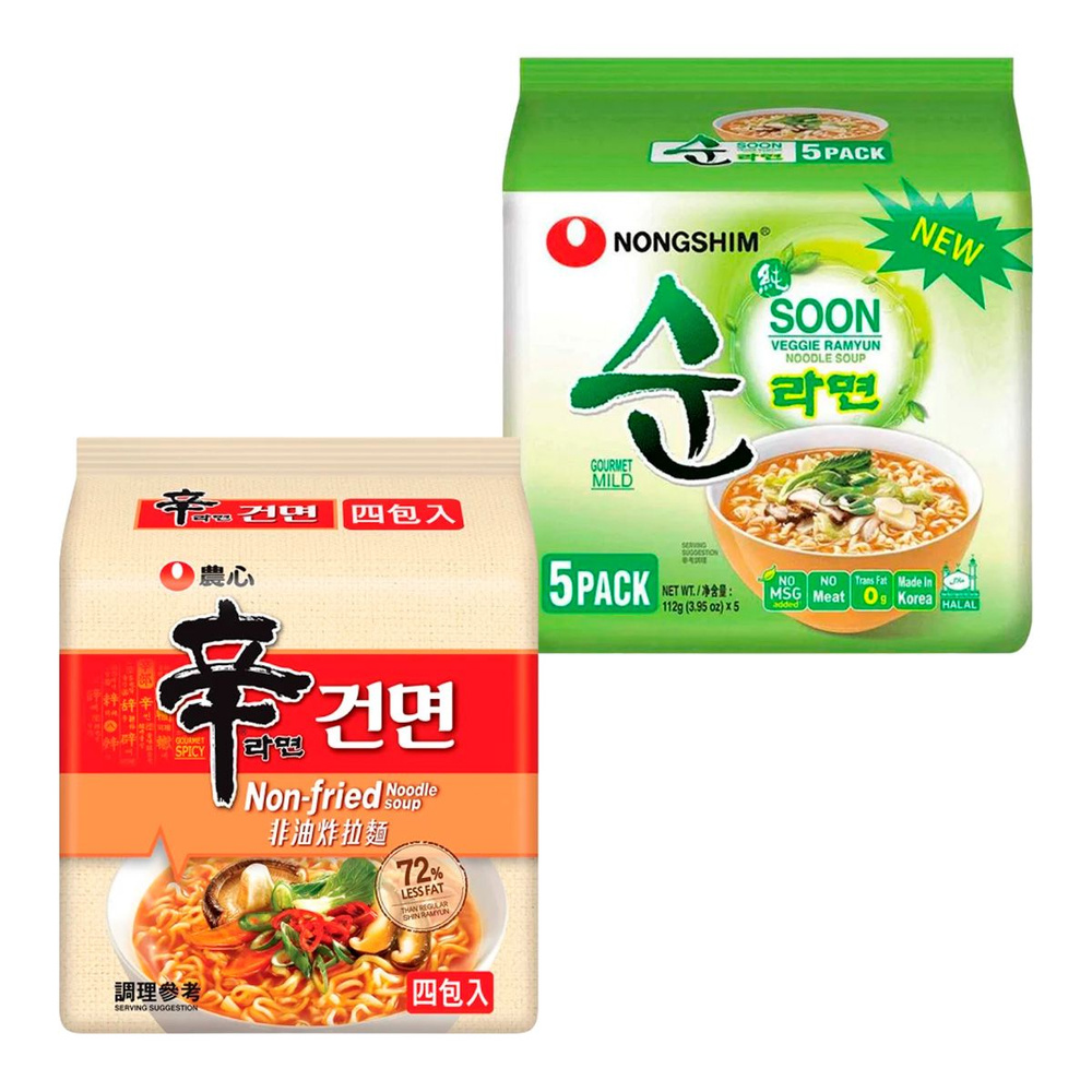 Набор лапши 9 шт, Soon Veggie овощная Nongshim, пачка 112 г+Шин Лайт Nongshim, пачка 97 г  #1