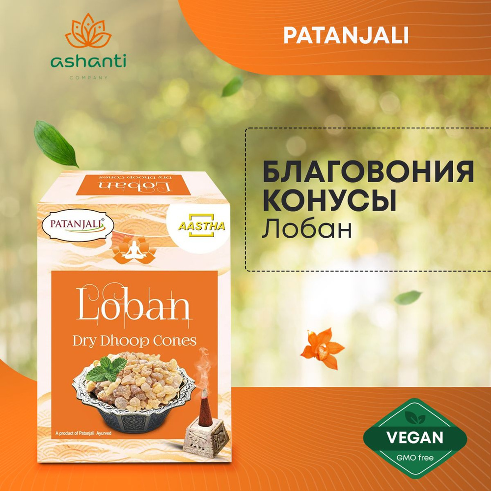 Благовония Лобан Патанджали, для дома, йоги и медитации, Aastha Loban Dry Dhoop Cones Patanjali, 20г #1