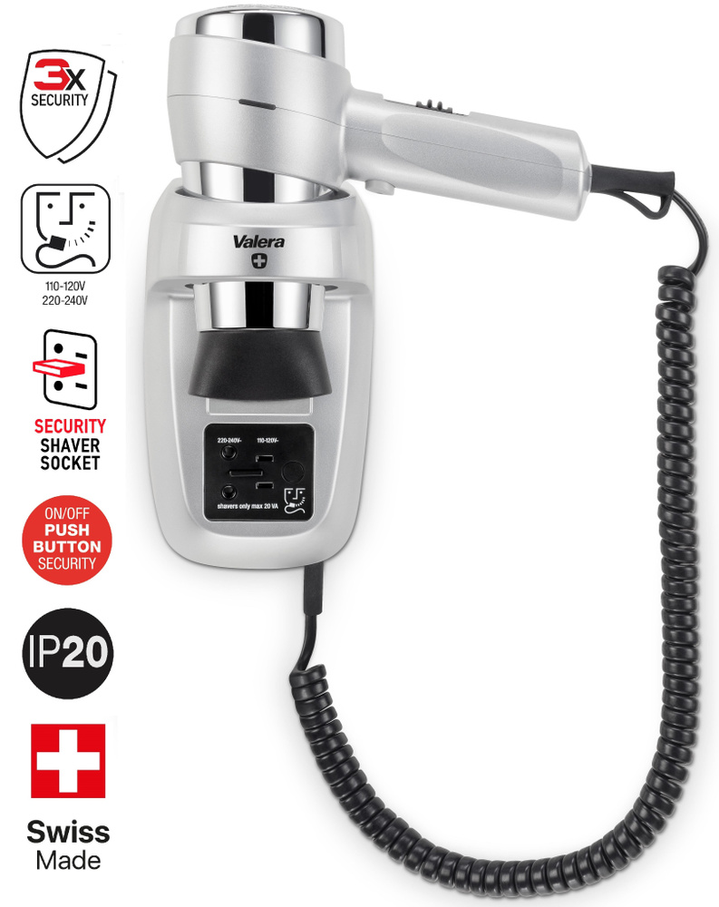 Фен настенный Valera Hospitality Action Super Plus 1600 Shaver (542.06/044.05 silver) #1