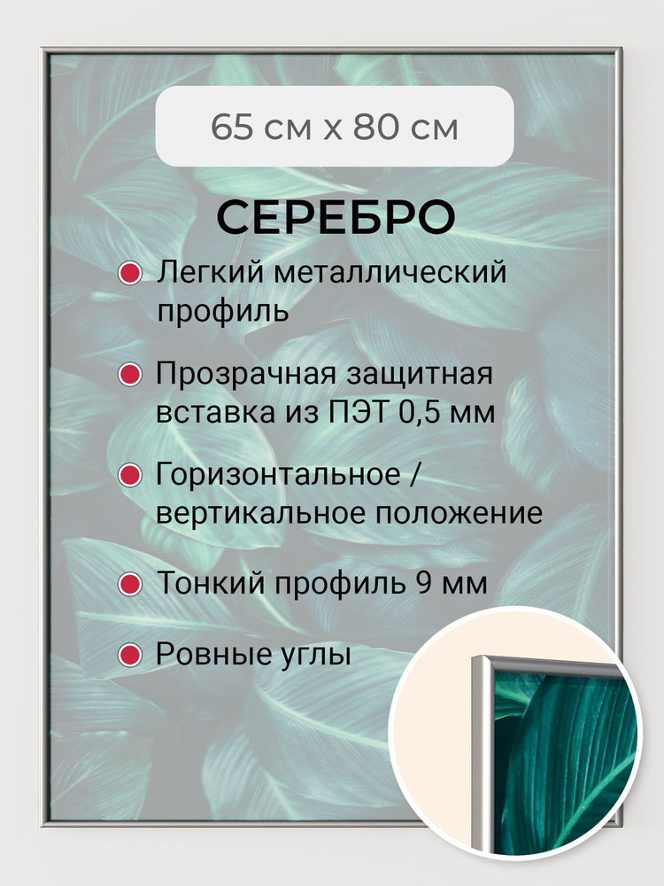 Фоторамка 65х80 см Первое ателье "Серебристая алюминиевая рамка 65х80" для пазла, вышивки, алмазной мозаики, #1