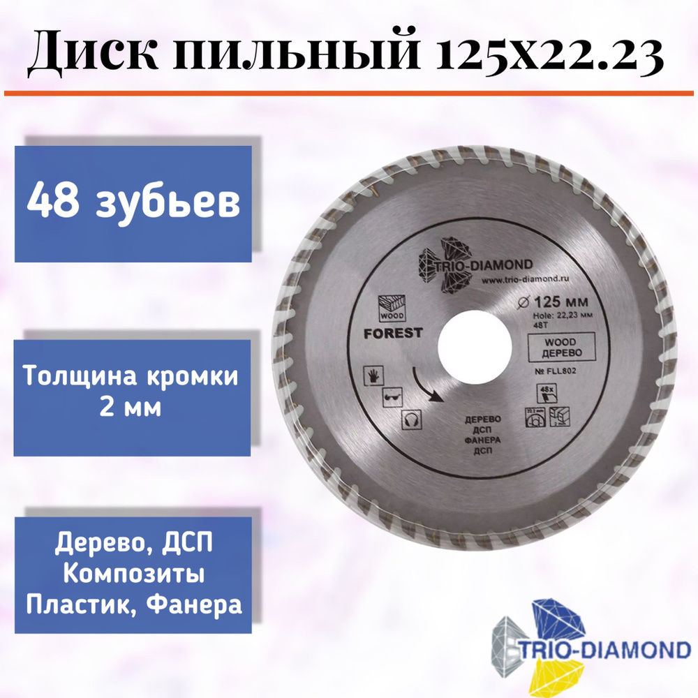 Диск пильный для циркулярных пил, Trio-Diamond 125*22,23*48Т #1