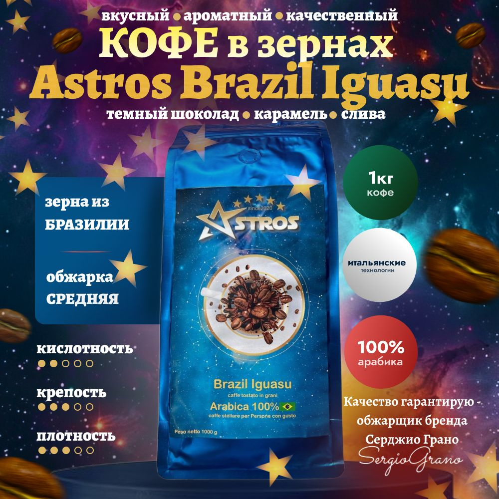 Кофе в зернах Astros Brazil Iguasu 100% арабика 1 кг #1