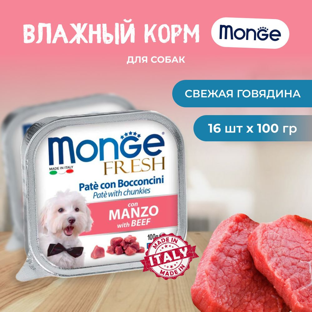 Влажный корм Monge Dog Fresh для собак с говядиной, 16х100 гр #1