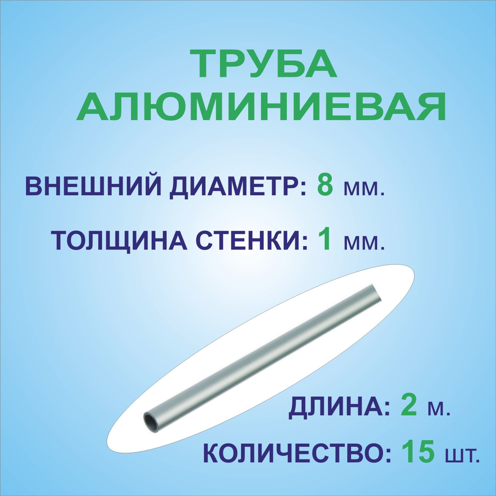 Труба алюминиевая круглая 8х1х2000 мм. ( 15 штук по 2 метра ) сплав АД31Т1, трубка 8х1 внешний диаметр #1