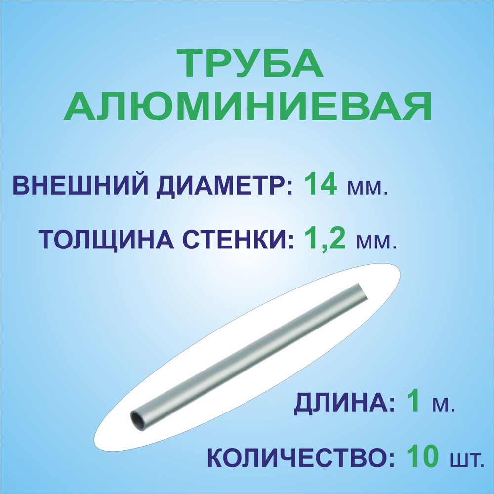 Труба алюминиевая круглая 14х1,2х1000 мм. ( 10 штук по 1 метру ) сплав АД31Т1, трубка 14х1,2 мм. внешний #1