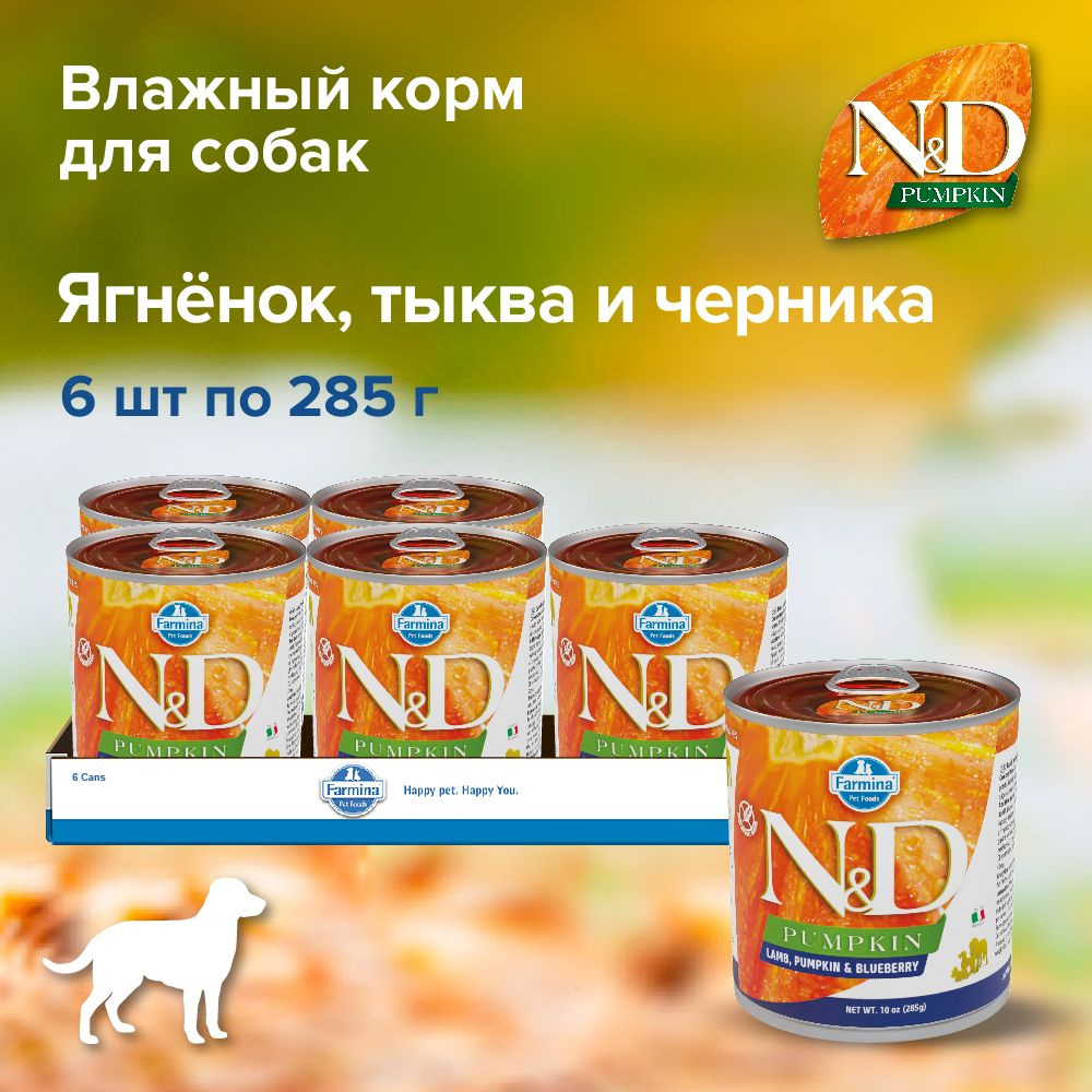 Влажный корм Farmina N&D Dog Pumpkin с ягненком, черникой и тыквой для собак, 6 консерв по 285гр  #1