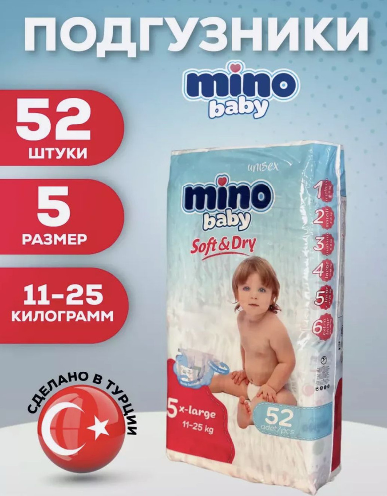 Подгузники Mino Baby для новорожденных 5 размер, 11-25кг #1