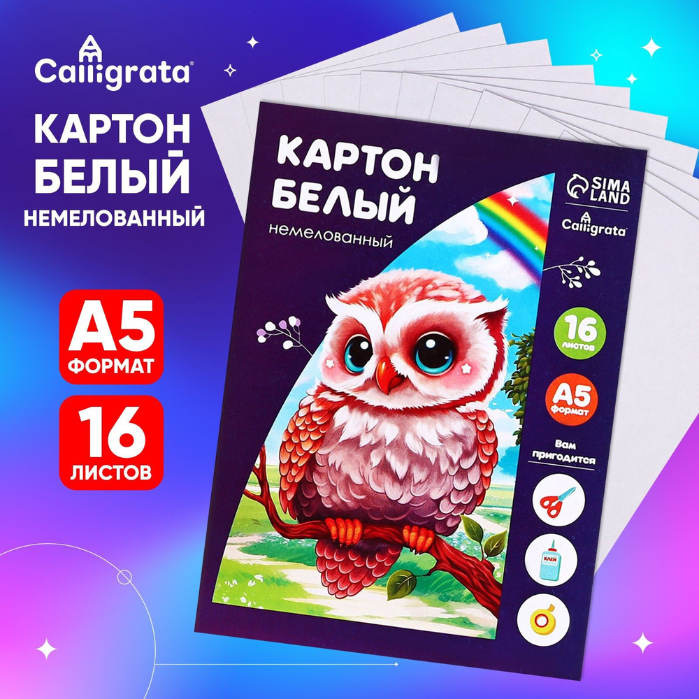 Картон белый А5, 16 листов, Calligrata, немелованный, плотность 200 г/м2, в папке  #1