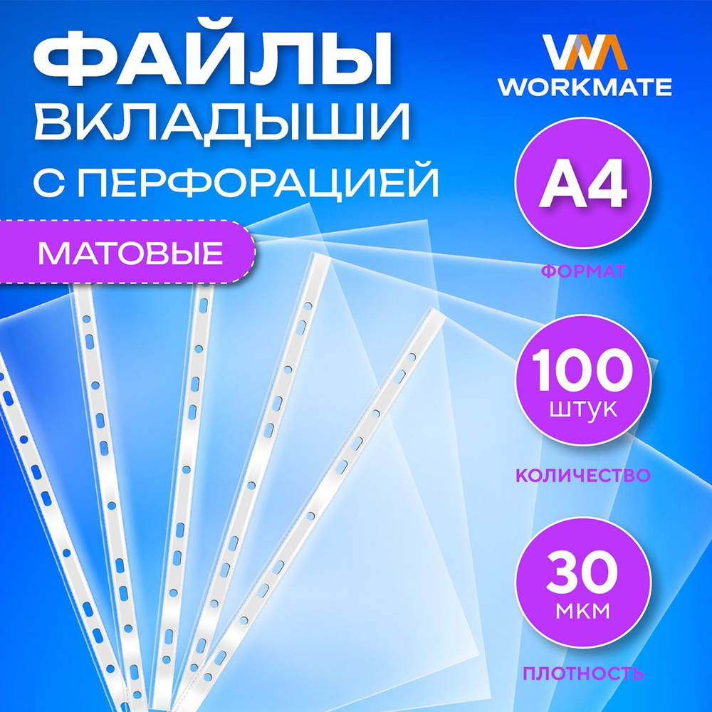 Файл-папка А4, 30 мкм, матовый, пиксельное тиснение, с перфорацией 100 шт/уп, WORKMATE  #1