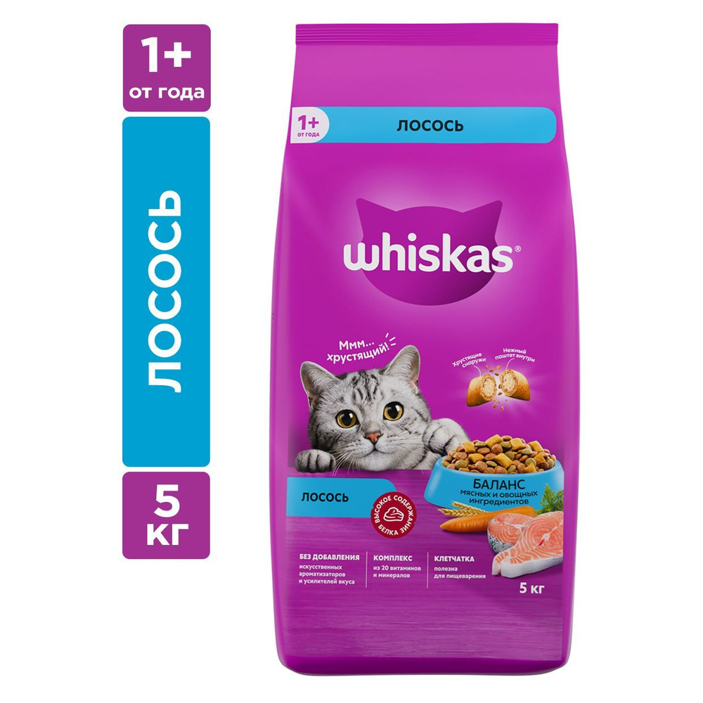 Сухой полнорационный корм Whiskas для взрослых кошек "Вкусные подушечки с нежным паштетом. Аппетитный #1