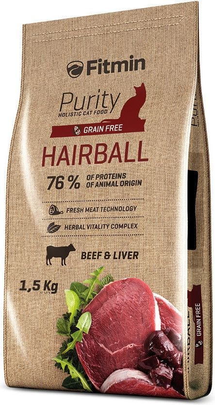 Фитмин Fitmin PURITY HAIRBALLБеззерновой , шерстивыводящий корм для кошек 1,5 кг  #1