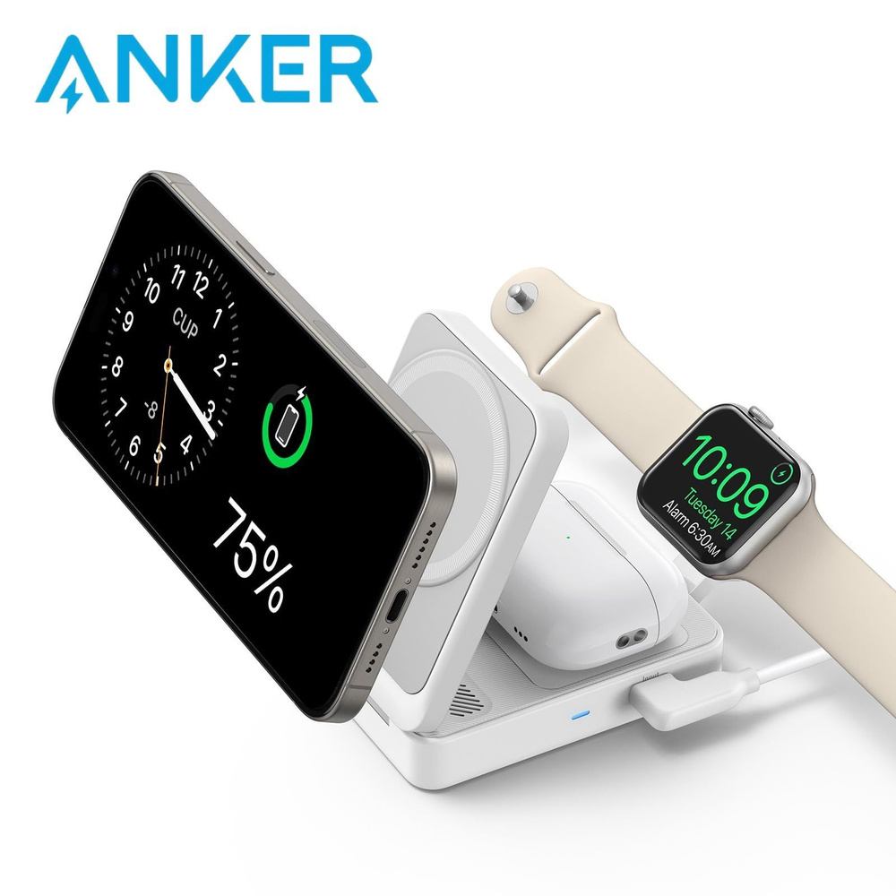 зарядная станция Anker MagGo 3-в-1, Qi2 Certified 15W Wireless Charger Stand, Apple Watch Charger, для #1