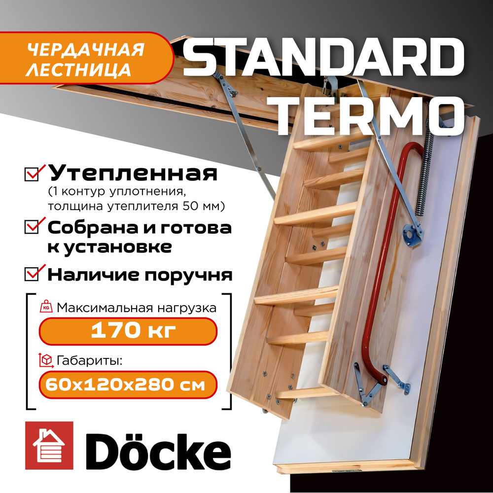 Чердачная лестница с люком Docke STANDARD Termo 60х120х300 (N A) утепленная складная  #1