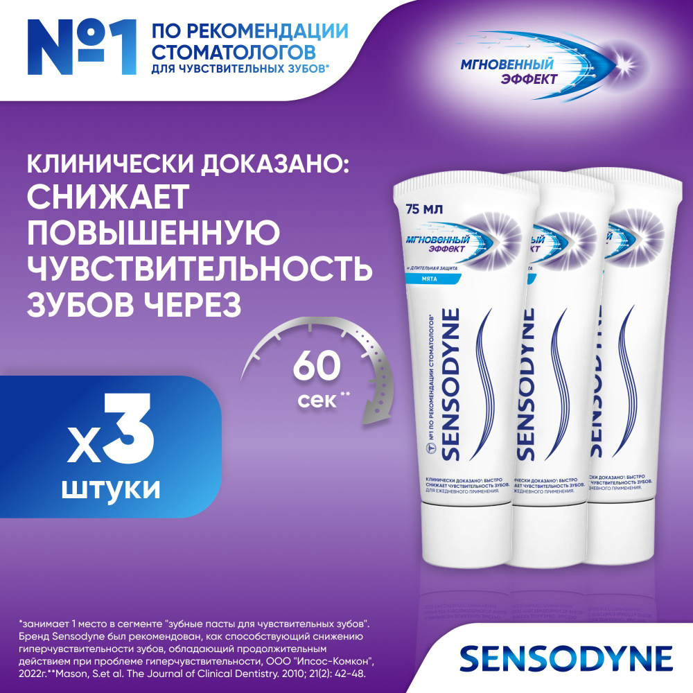 Зубная паста Sensodyne Мгновенный Эффект с фтором для защиты от кариеса, быстрого снижения и длительной #1