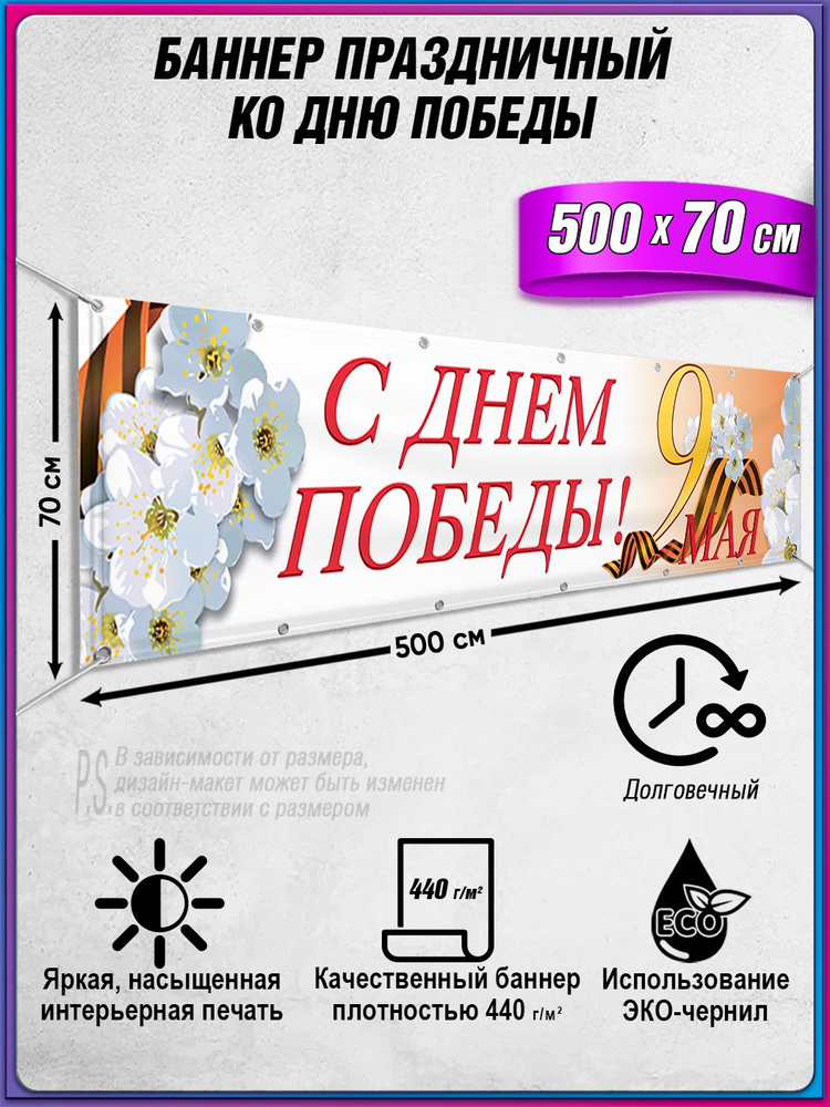 Баннер на 9 мая / Растяжка ко Дню Победы / 5x0.7 м. #1