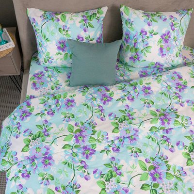 Комплект постельного белья 1,5-спальный (2 нав. 70х70) Хлопок, Бязь GALTEX Яблоневый цвет голубой