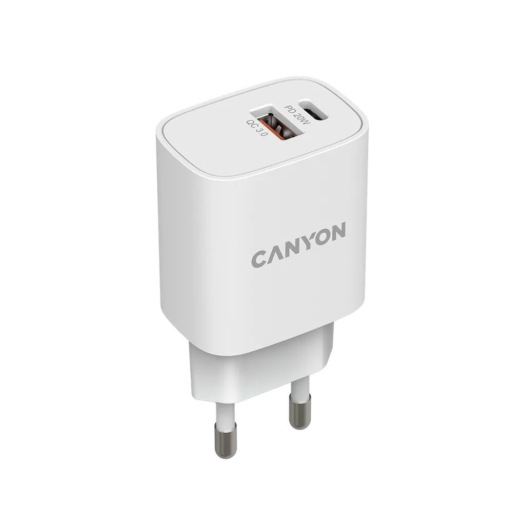 Cетевой адаптер Canyon CNE-CHA20W04 может заряжать 2 устройства по протоколам Quick Charge 3.0 и Power Delivery. Нужное напряжение и сила тока, необходимые подключенному гаджету, определяются автоматически. Умное определение оптимальных параметров зарядки защищает подключенные гаджеты от перегрева и продлевает срок службы батареи. Заряжайте два устройства одновременно в три раза быстрее!  Мощное зарядное устройство Зарядка в 3 раза быстрее обычного Протокол быстрой зарядки PD, 20 Вт Протокол быстрой зарядки QC 3.0, 18 Вт Вход: 100-240В Выход: USB-A - DC 5В/3A, 9В/2A, 12В/1.5A Выход: USB-C - DC 5В/3A, 9В/2.22A,12В/1.67A 4 типа защиты Совместимость: большинство смартфонов, мобильных телефонов, планшетов, GPS, камеры, MP3, MP4, PDA и т.д.