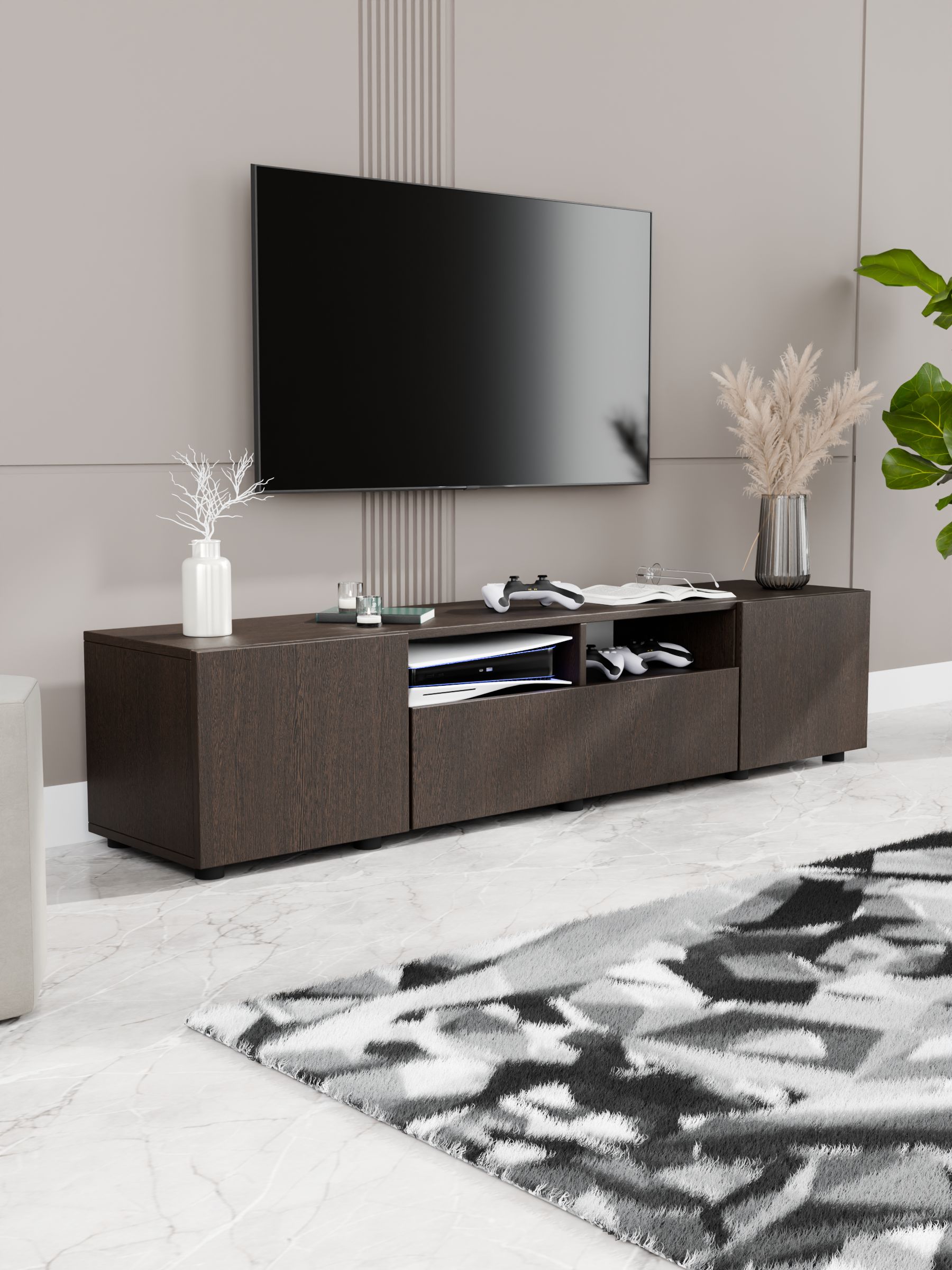 ТумбаподтелевизорГОРИЗОНТ160х37.8х36.3см,венге