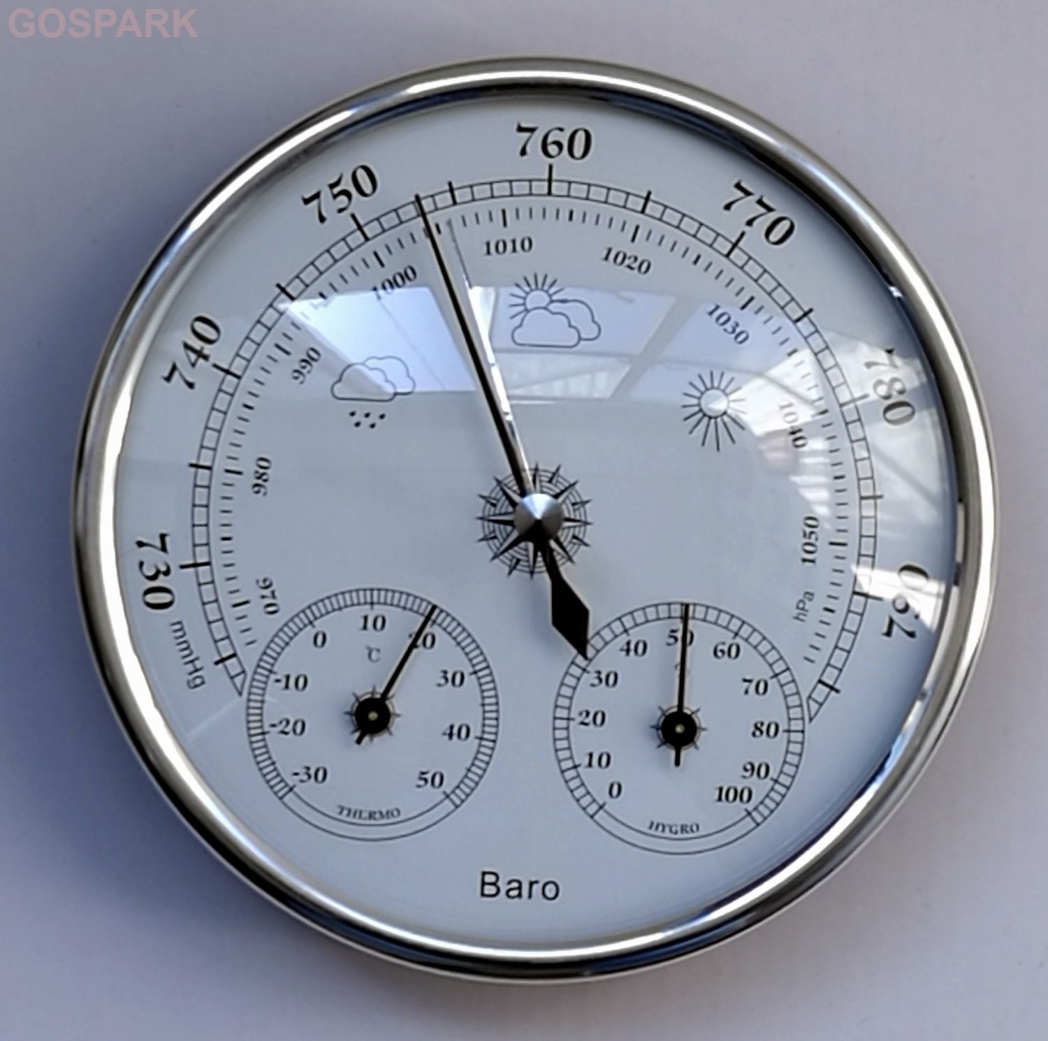 БарометранероидмеханическийсизмерениемтемпературыивлажностиHoldMe(THB9392G),Серебряный-