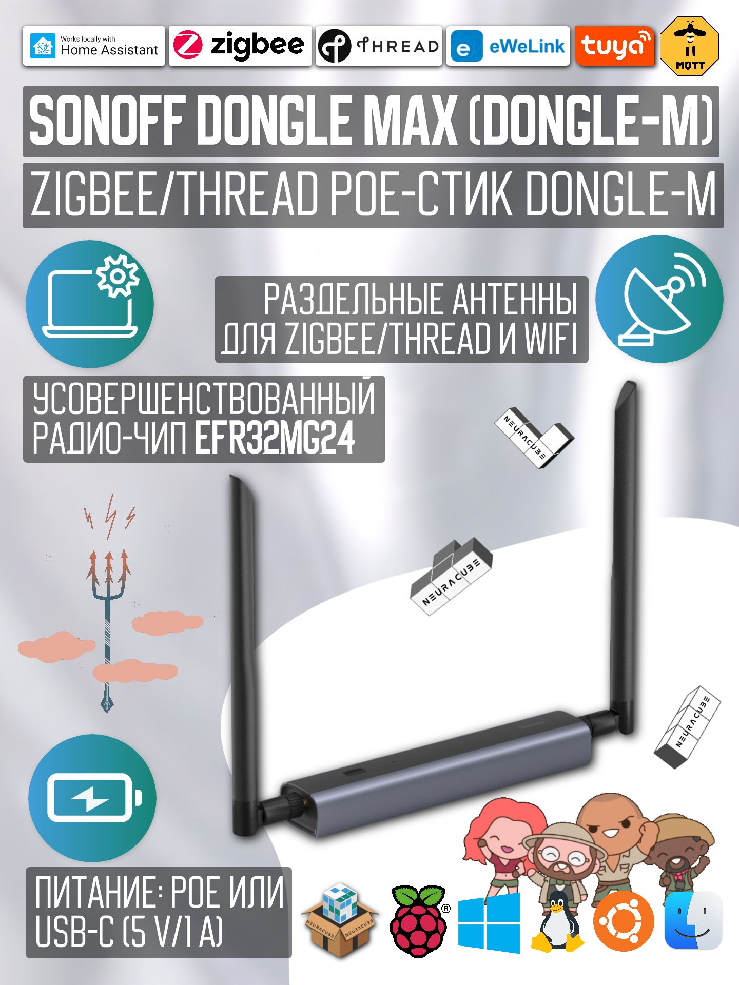Zigbee/ThreadPoE-стикSONOFFDongleMax(Dongle-M)