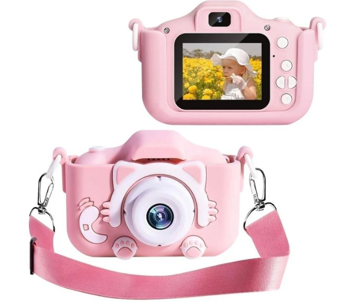 Детский цифровой фотоаппарат "Котик" с селфи камерой, защитным чехлом и играми  #1