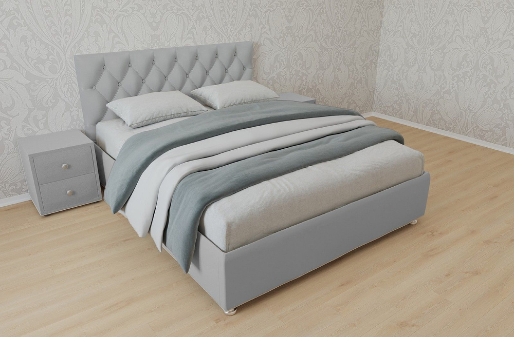 Двуспальная кровать Версаль 160x200 основание металлическое с ламелями велюр серый без ножек  #1