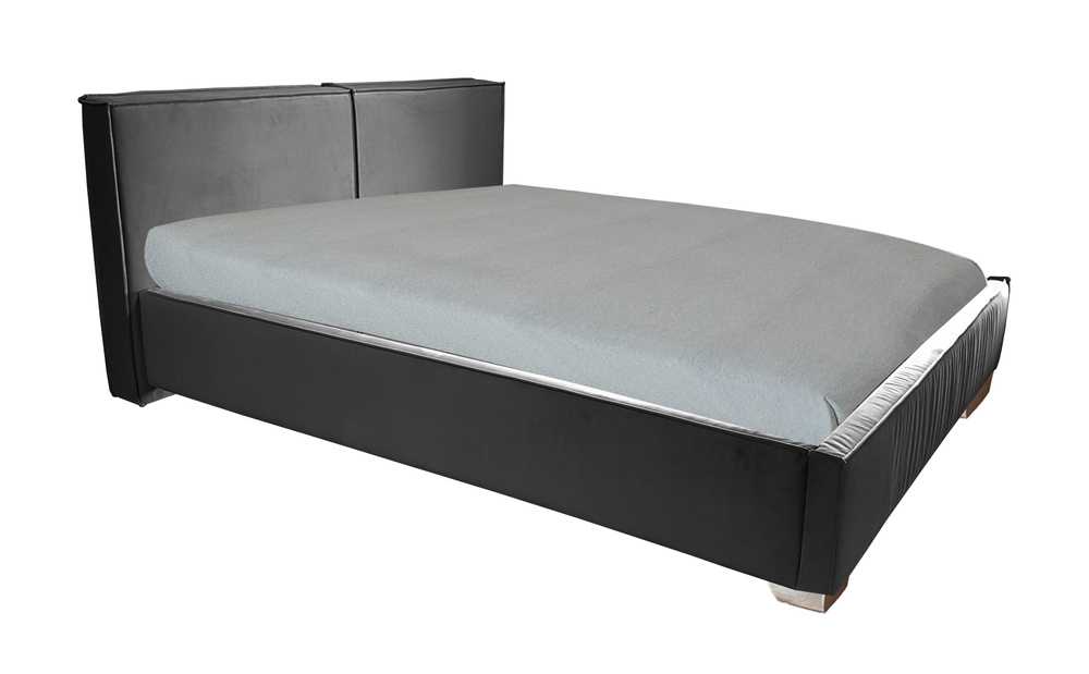 Двуспальная кровать Бруклин 160x200 основание металлическое с ламелями велюр черный ножки 13 см хром #1