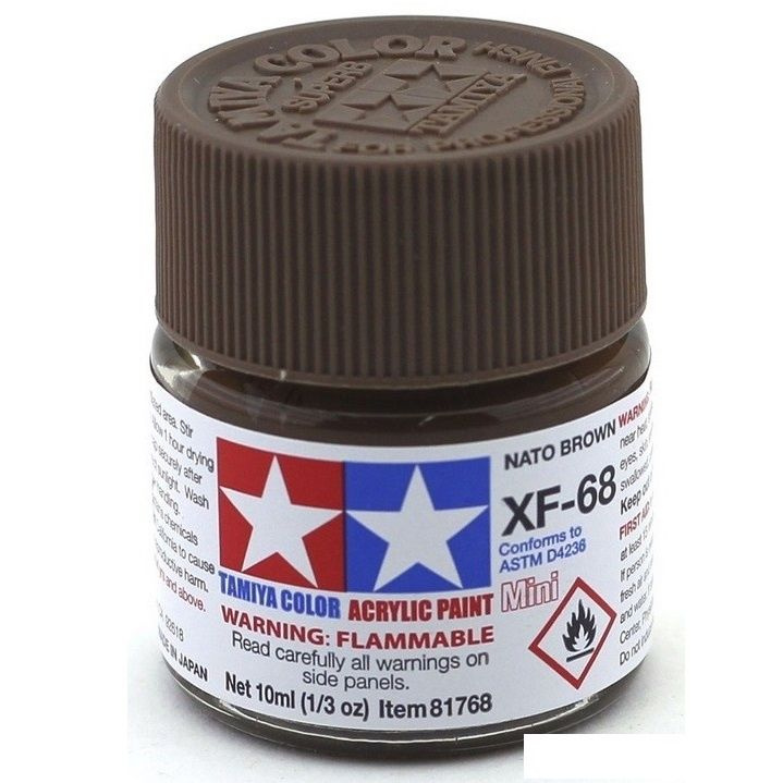 Краска акриловая XF-68 NATO Brown flat, acrylic paint mini 10 ml. (НАТО Коричневый матовый) Tamiya 81768 #1