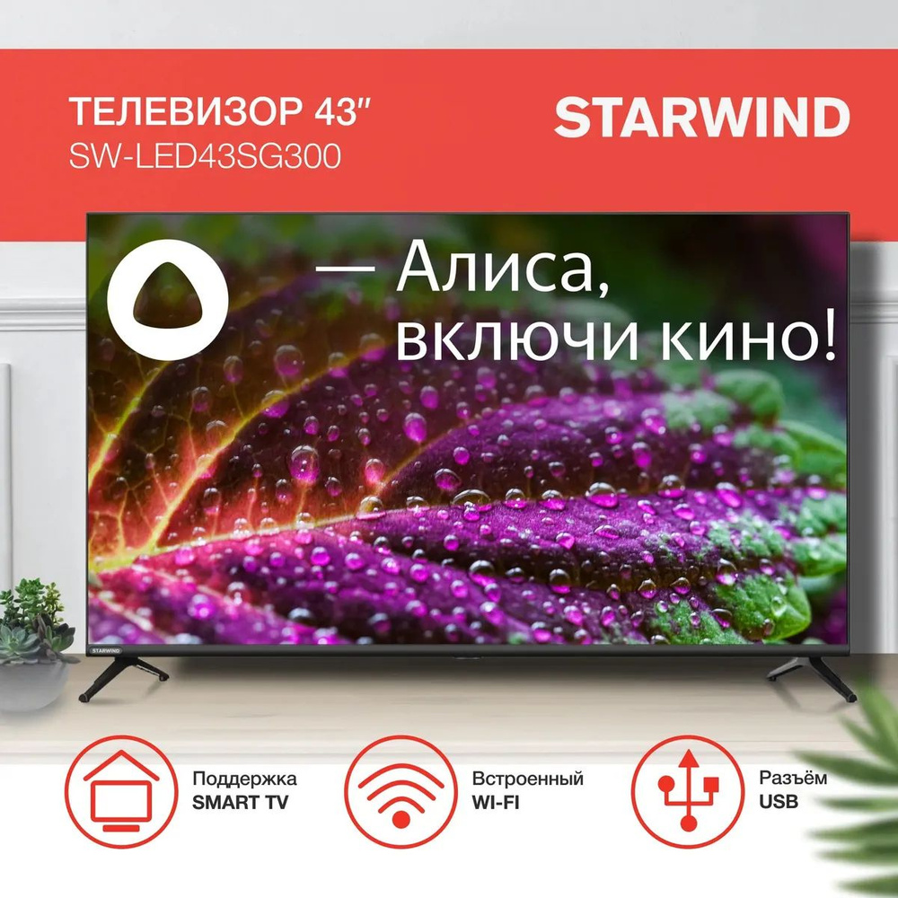 STARWIND Телевизор с Алисой и Wi-Fi SW-LED43SG300 43.0" Full HD, черный #1